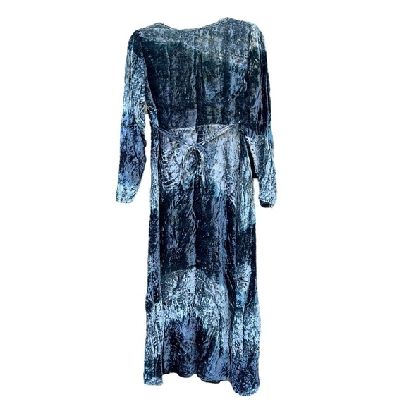 VTG 90s Y2K Papillon Los Angeles Crushed Velvet Embroidered Midi Dress Boho Med - Picture 2 of 12